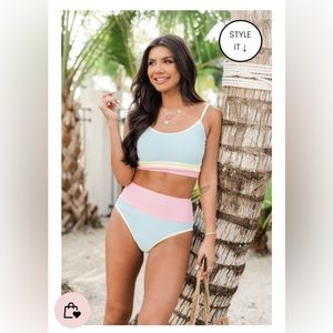 Sold out Pink Lily DO NOT DISTURB BLUE COLOR BLOCK BIKINI BOTTOMS XS New